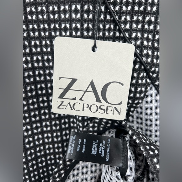 🆕 NWT ZAC Zac Posen VOGUE Peplum Midi Dress Printed Stretch Black Gray White 14 - Picture 13 of 14